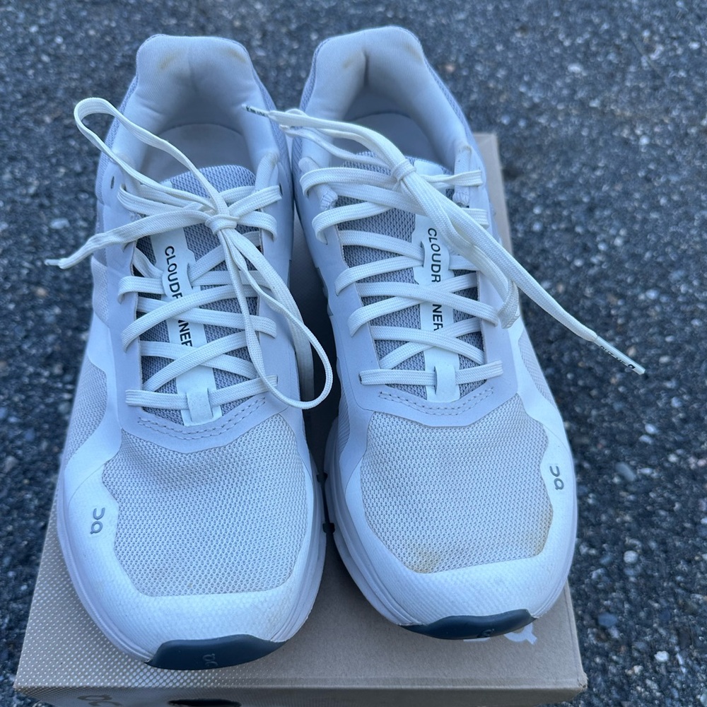 On Women's Cloudrunner Sneakers, White/Frost, 8.5 W US